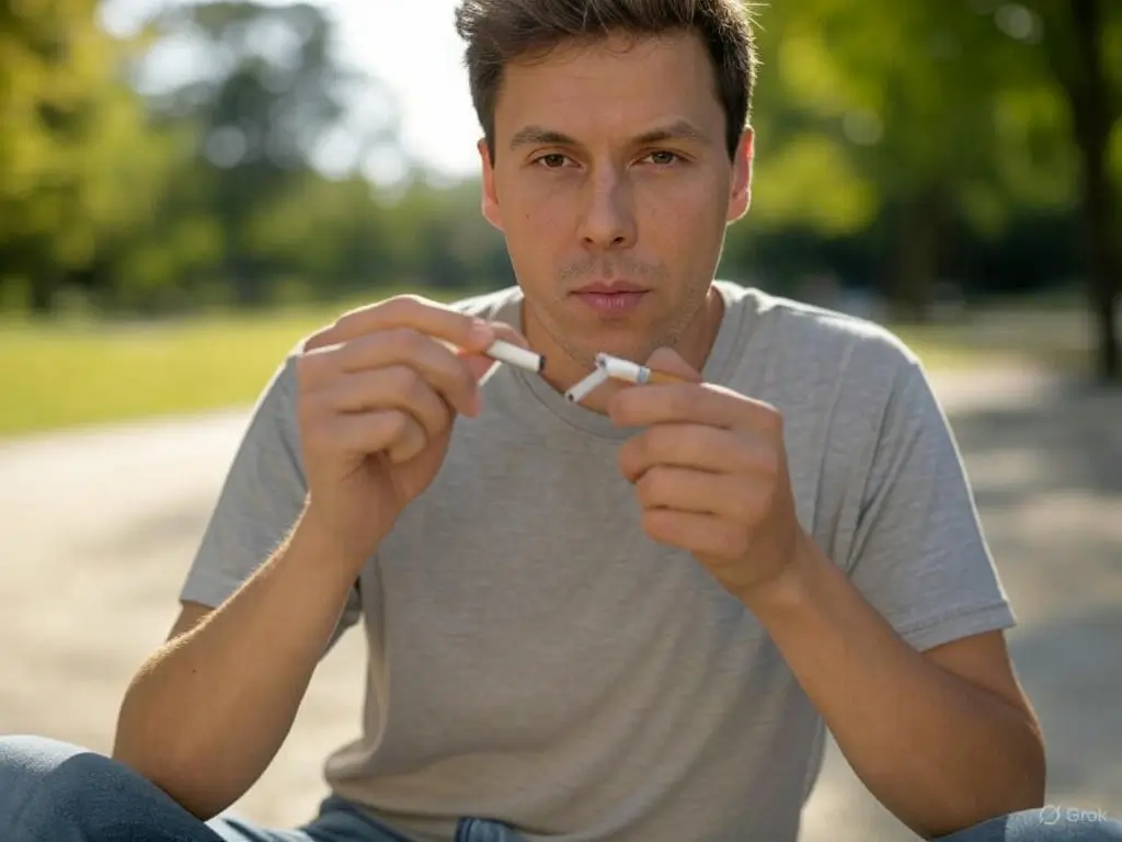 Quit smoking: A person breaking a cigarette in half, symbolizing freedom from nicotine addiction. Health Kendra