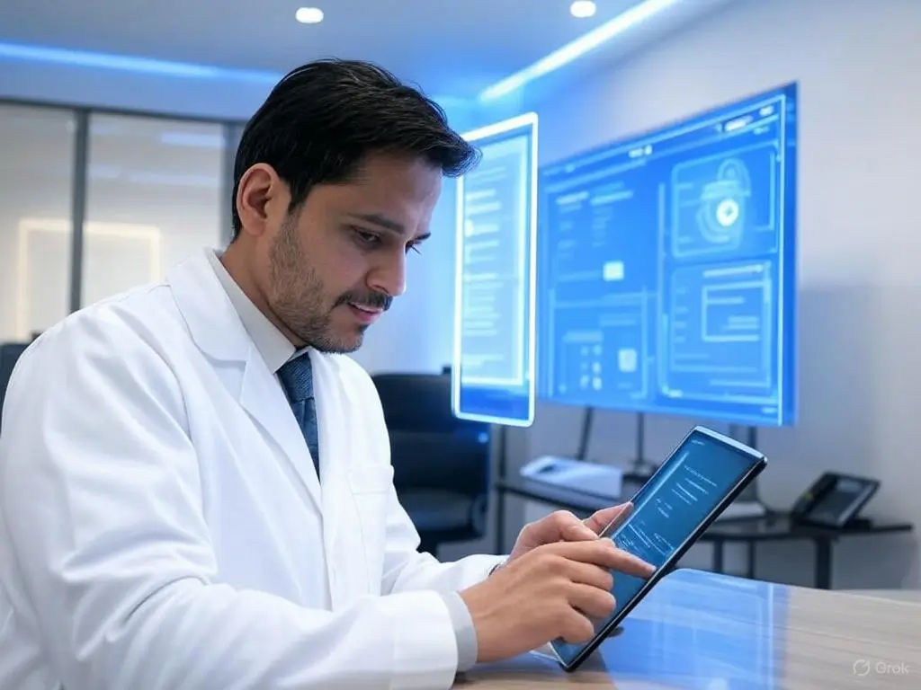 Indian doctors in telemedicine providing AI-powered remote healthcare services to patients worldwide.