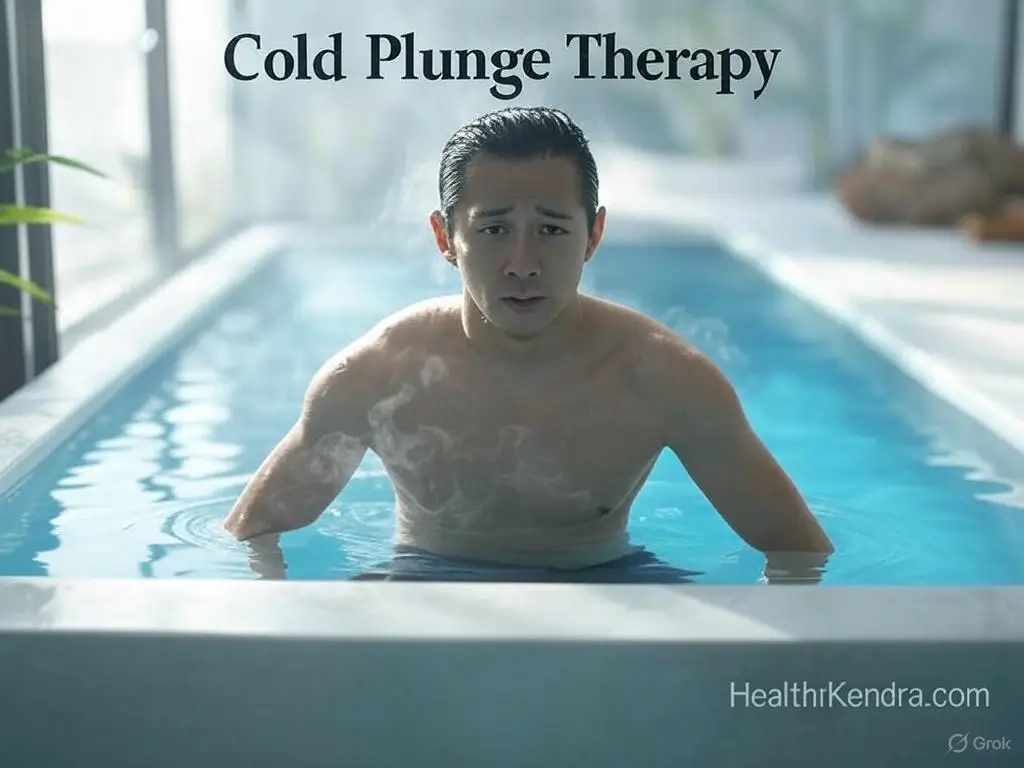 Cold plunge therapy – A person stepping into an ice bath for cold plunge benefits for health.