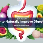 How to Naturally Improve Digestion – A visual representation of gut health with probiotics and fiber-rich foods.