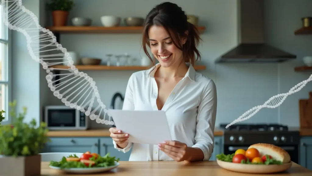 Woman using DNA-based diet plan for belly fat