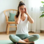 Woman doing yoga poses for stress relief with headache
