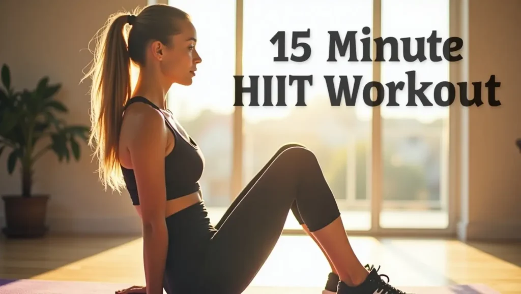 Woman doing 15 minute HIIT workout no equipment at home