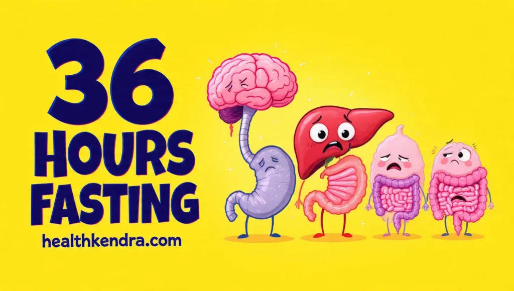 Cartoon organs expressing 36-hours fasting emotions